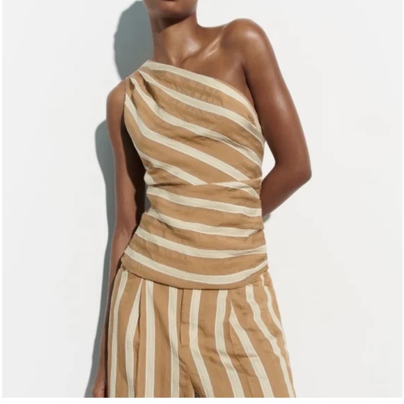 Zara ASYMMETRIC JACQUARD TOP. Toffee. Size M. - Picture 5 of 7